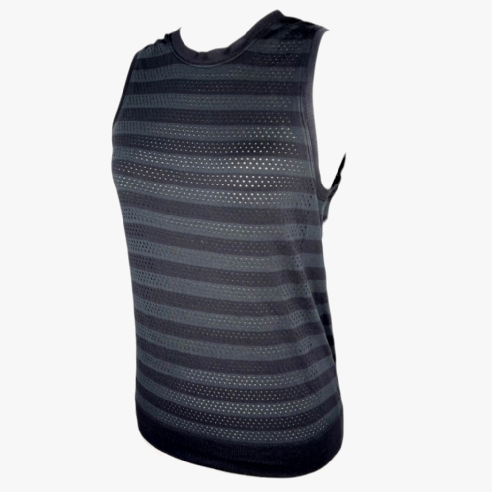LULULEMON ATHLETICA Gray Black Breathable Striped Perforated Crew Neck Tank Top